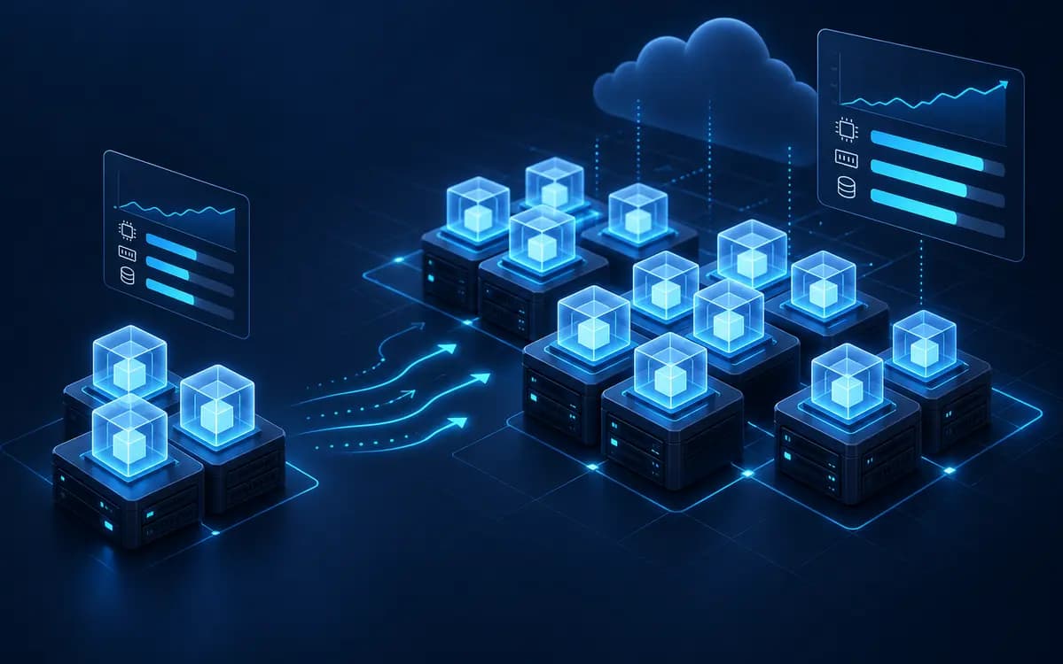 Abstract VexEagle cloud engineering artwork for Kubernetes Autoscaling: HPA, VPA and Cluster Autoscaler Explained